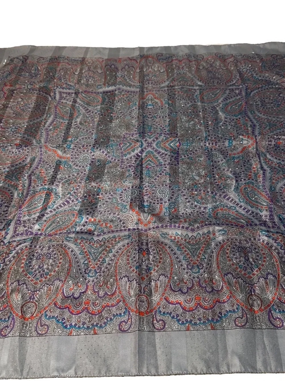 Vintage I Shalom & Co Gray Multicolor Paisley Medallion Square Scarf Made Italy